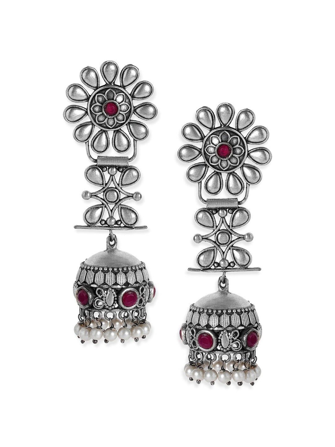 Rubans Oxidized Silver Plated Handcrafted Jhumka Earrings Silver