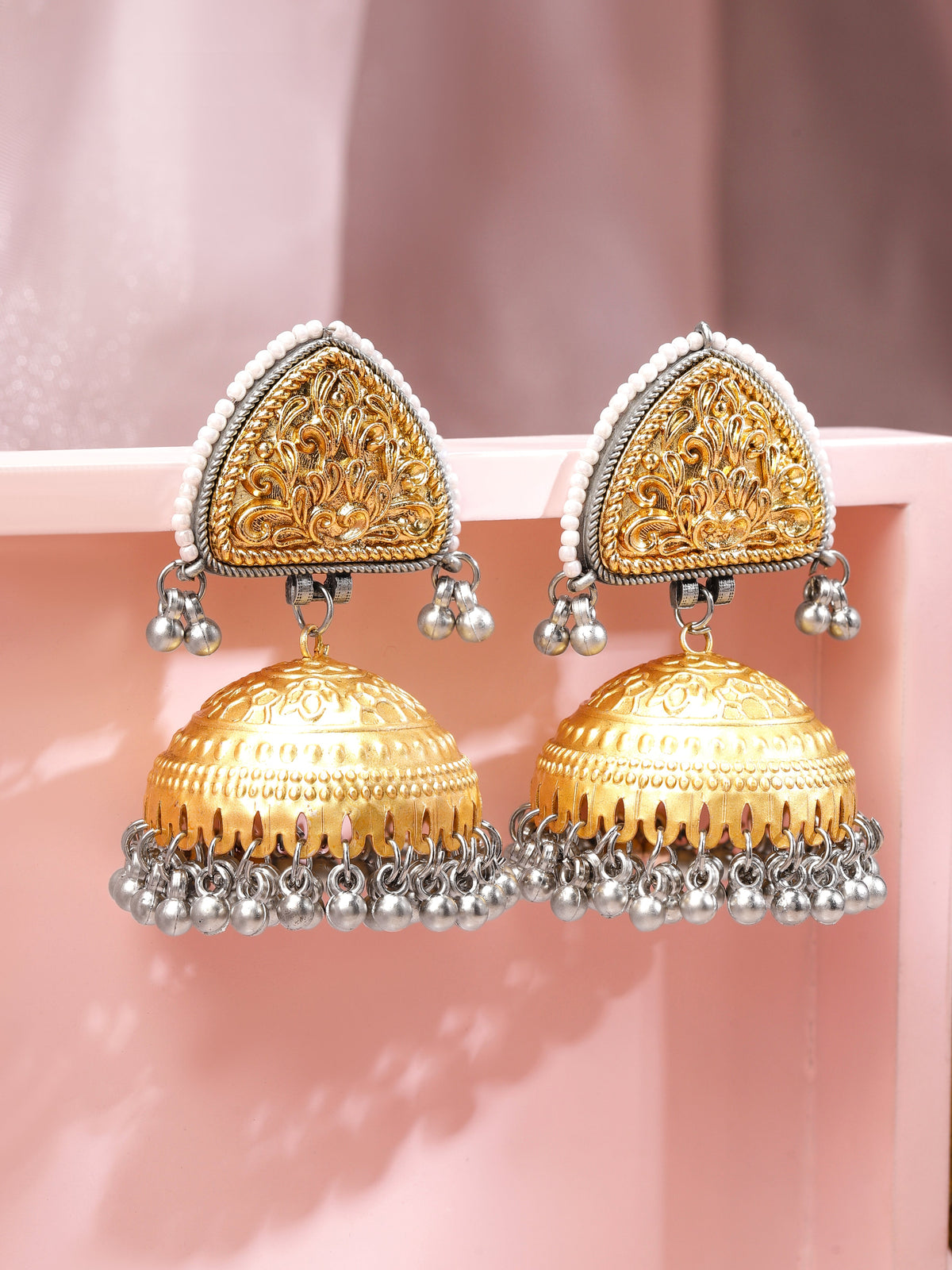 Luxurious Antique Gold Oxidised Jhumka Gold