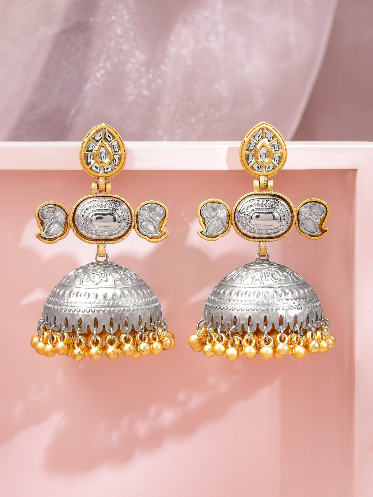 Folk Melody Dual Tone Dome Jhumka Silver