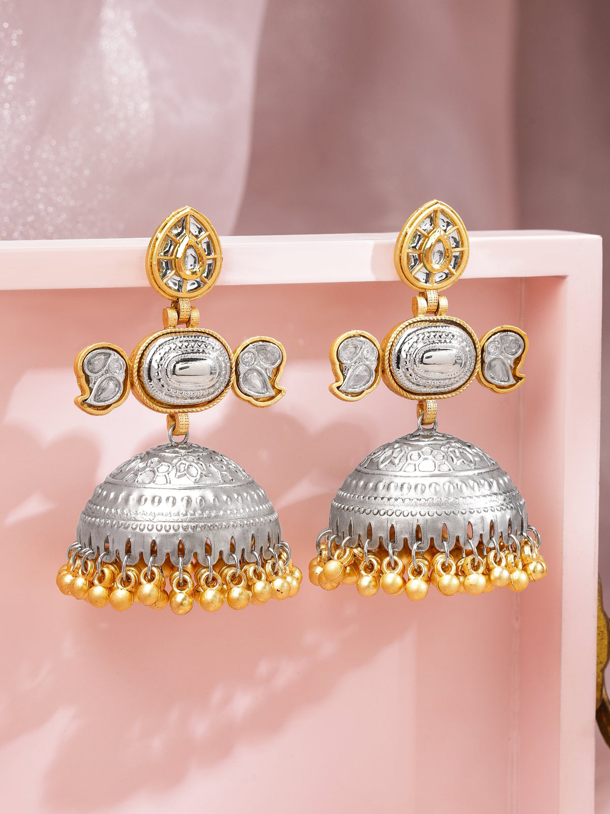 Folk Melody Dual Tone Dome Jhumka Silver