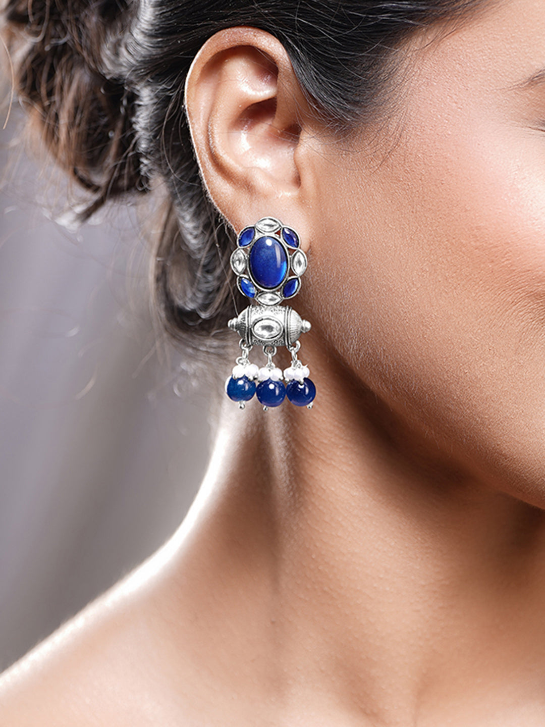 Festive Ready Oxidised Blue Drop Earrings フリーサイズ