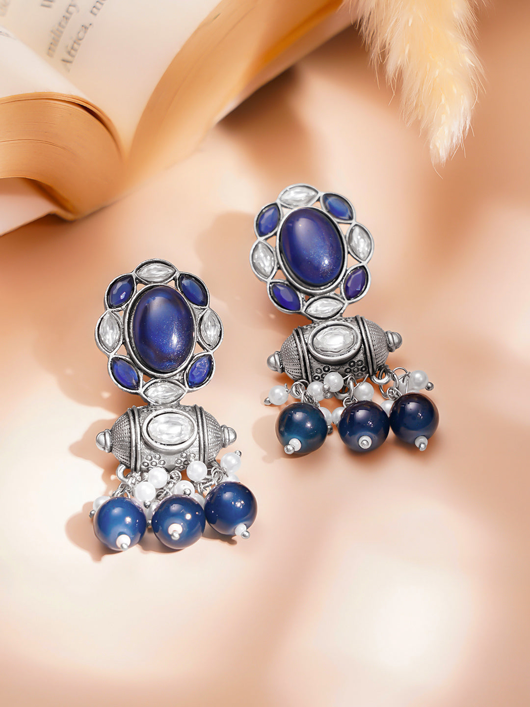 Festive Ready Oxidised Blue Drop Earrings フリーサイズ
