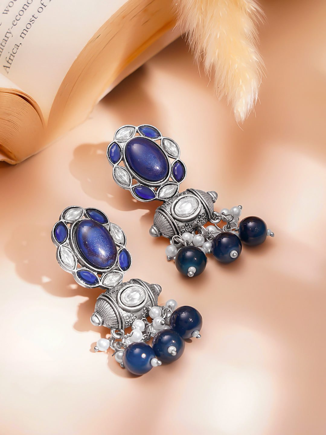 Festive Ready Oxidised Blue Drop Earrings フリーサイズ