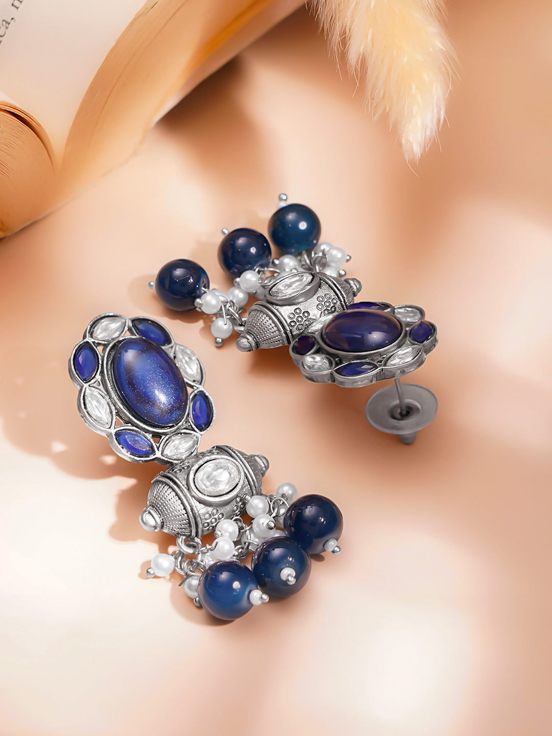 Festive Ready Oxidised Blue Drop Earrings フリーサイズ