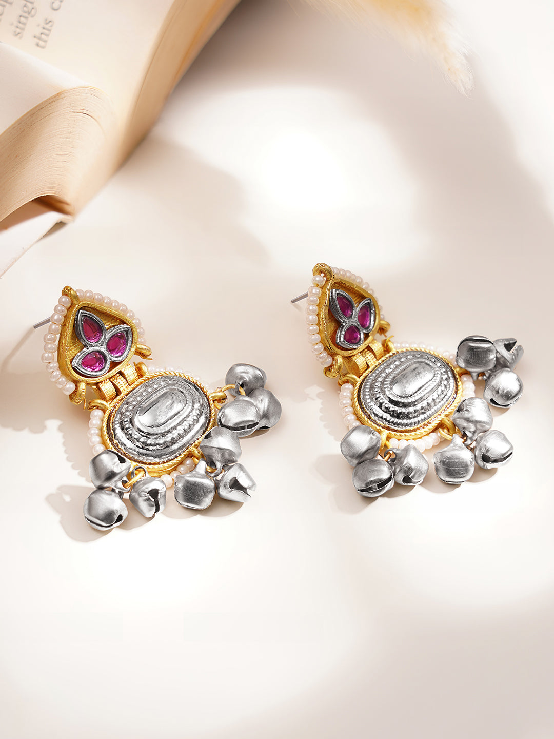 Festive Ready Oxidised Ruby Drop Earrings フリーサイズ