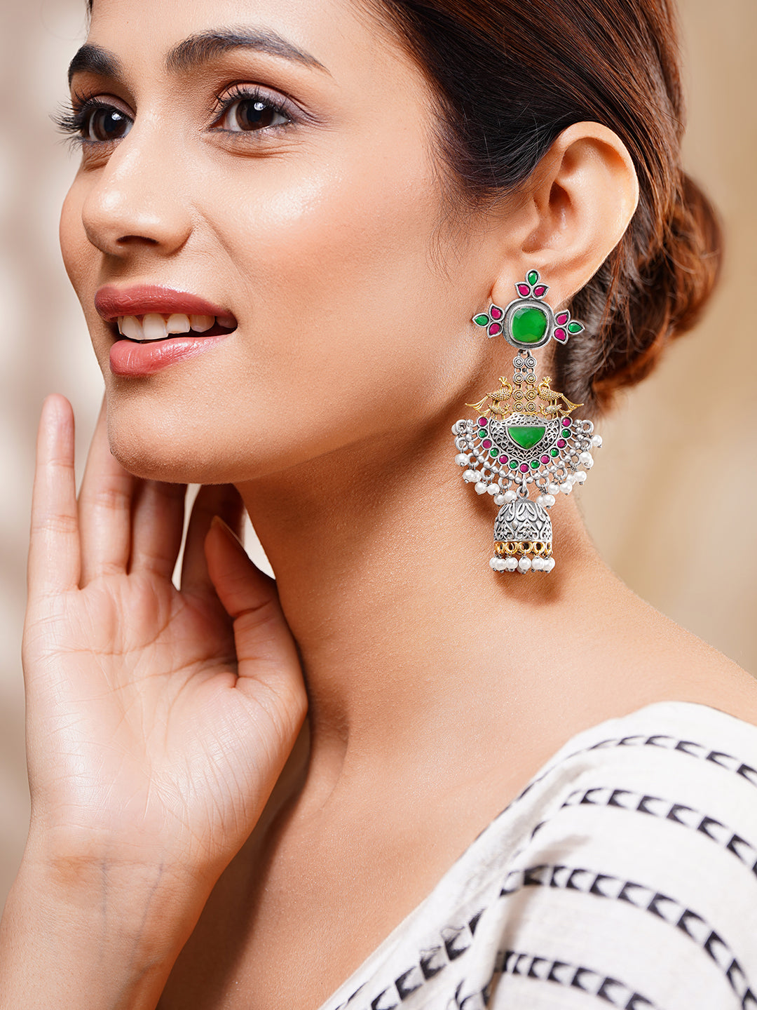 Majestic Glow Statement Jhumka Earrings Length - 9 cm