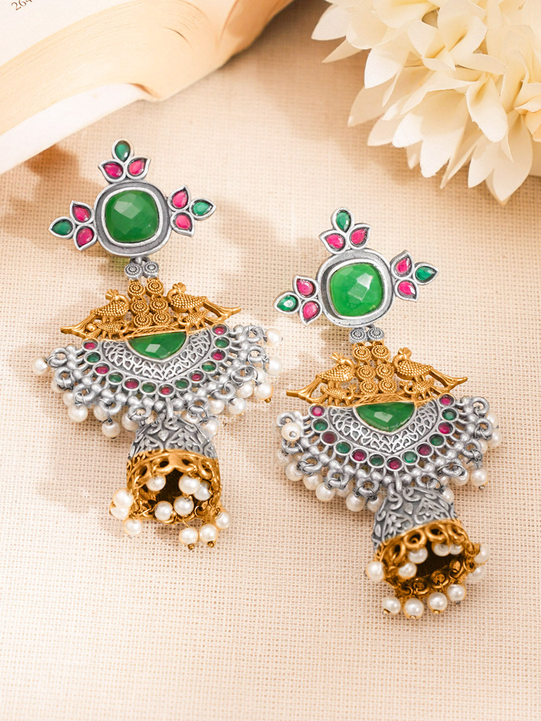 Majestic Glow Statement Jhumka Earrings Length - 9 cm