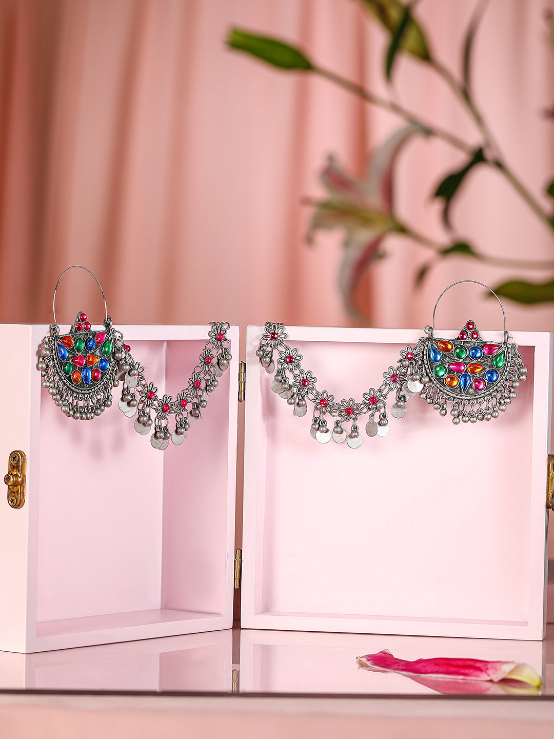 Vivid Bloom Pearl Chandbali with Kaan Chain フリーサイズ