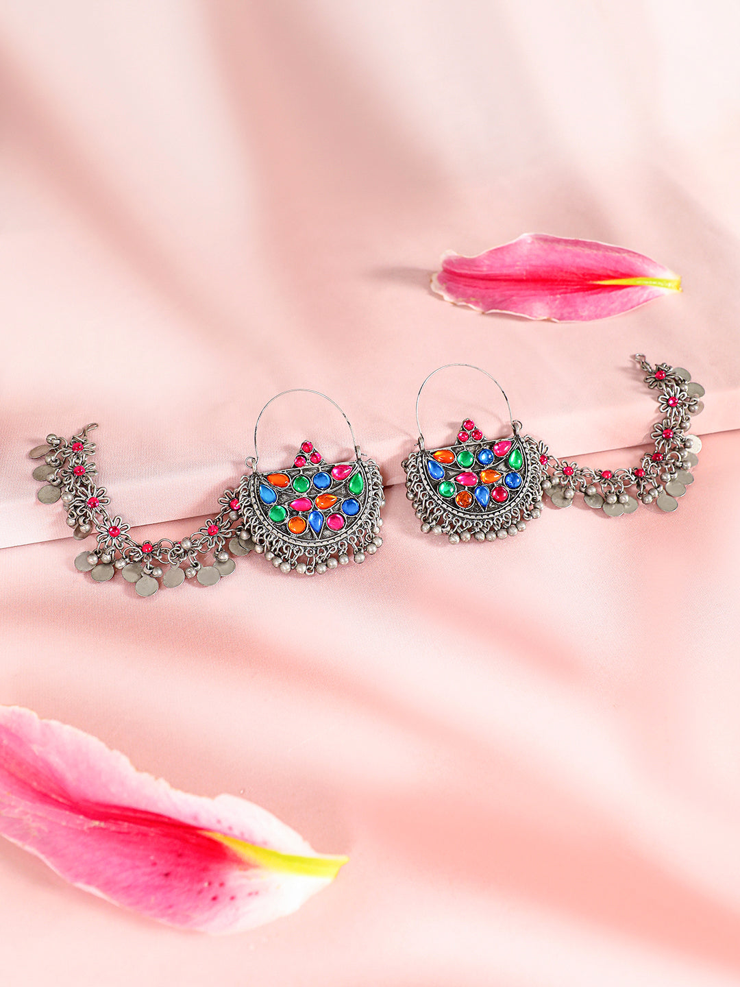 Vivid Bloom Pearl Chandbali with Kaan Chain フリーサイズ