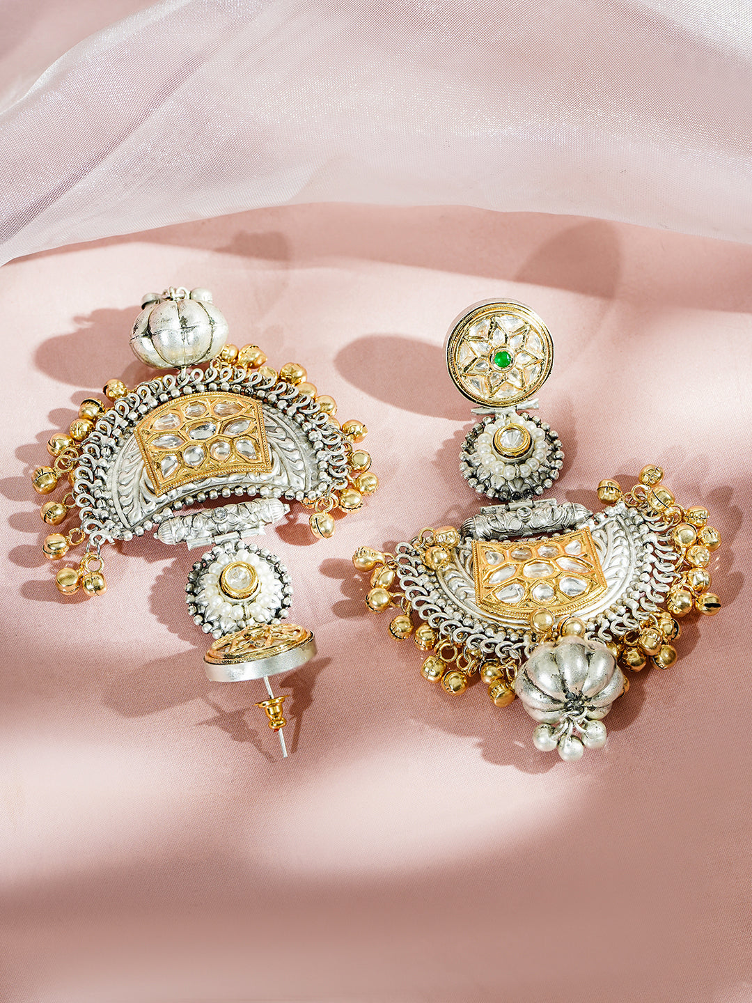 Oxidised Gold Beaded Kashmiri Chandbali Earrings フリーサイズ