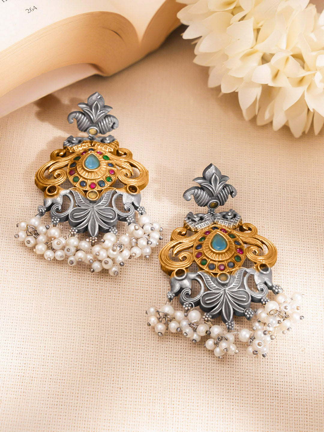 Oxidised Statement Festive Drop Earrings Length - 8 cm