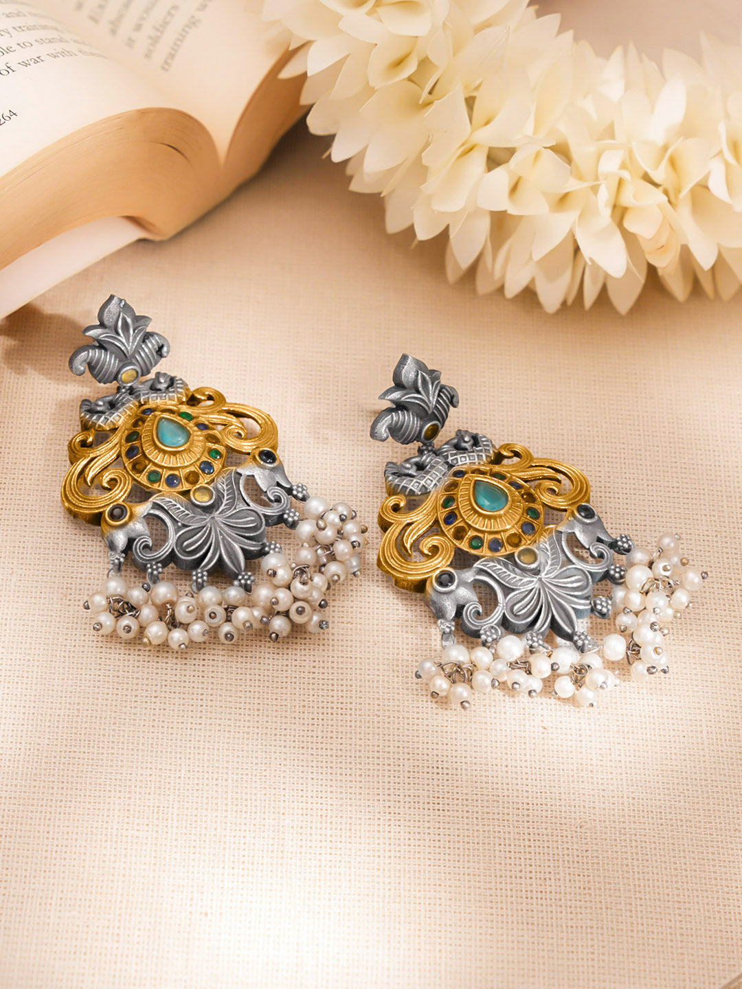 Oxidised Statement Festive Drop Earrings Length - 8 cm