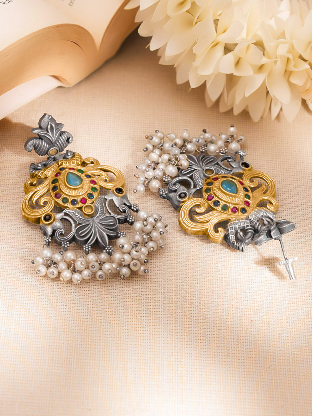 Oxidised Statement Festive Drop Earrings Length - 8 cm