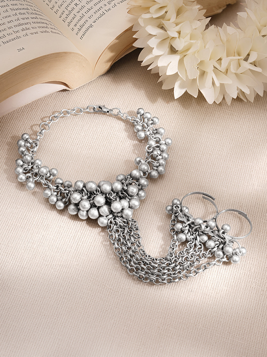 Oxidised Ghungroo Chain Hand Harness Bracelet フリーサイズ
