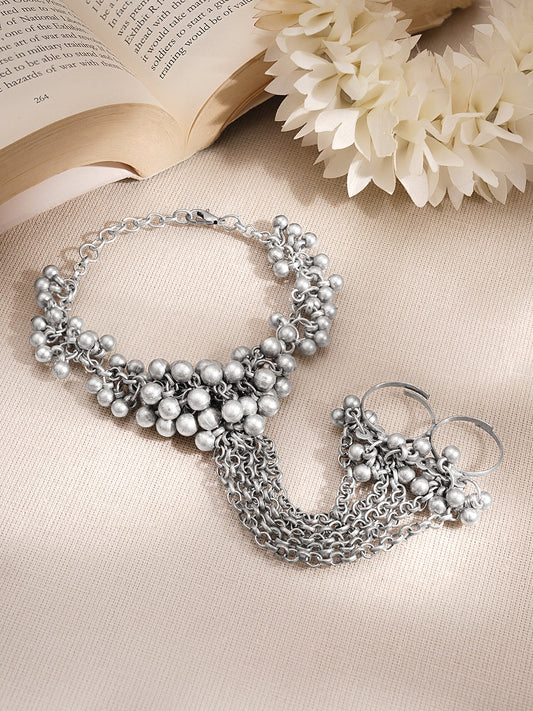 Oxidised Ghungroo Chain Hand Harness Bracelet フリーサイズ