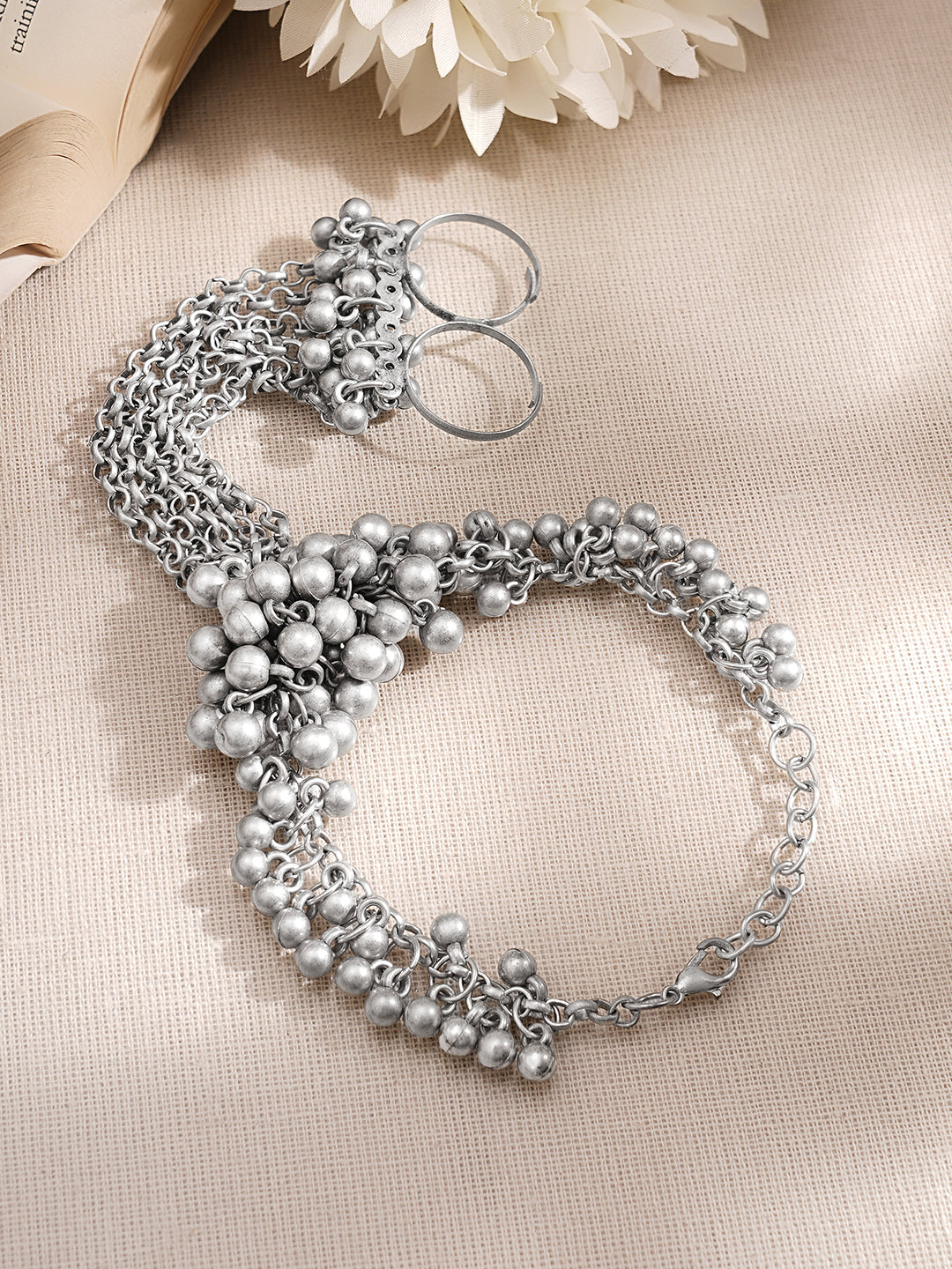 Oxidised Ghungroo Chain Hand Harness Bracelet フリーサイズ