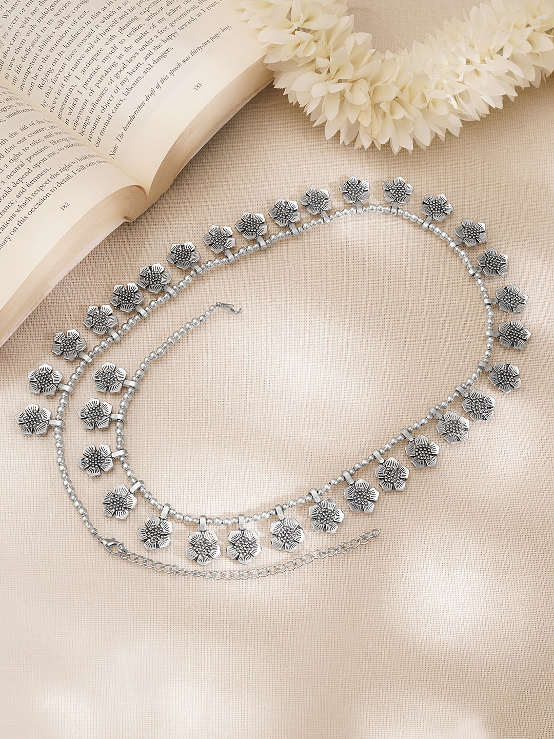 【Rubans】 Oxidised Silver Floral Kamarband Waist Chain｜オキシダイズドシルバー フローラル カマルバンド（ウエストチェーン）