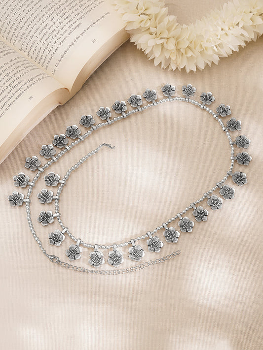 【Rubans】 Oxidised Silver Floral Kamarband Waist Chain｜オキシダイズドシルバー フローラル カマルバンド（ウエストチェーン）