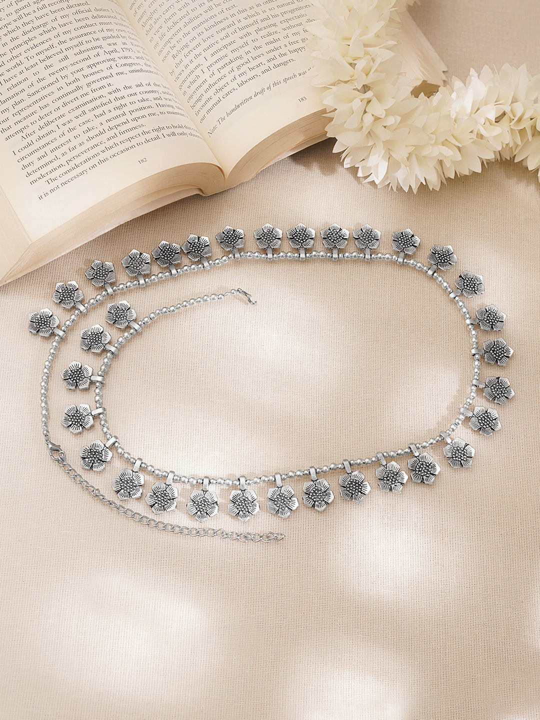 【Rubans】 Oxidised Silver Floral Kamarband Waist Chain｜オキシダイズドシルバー フローラル カマルバンド（ウエストチェーン）