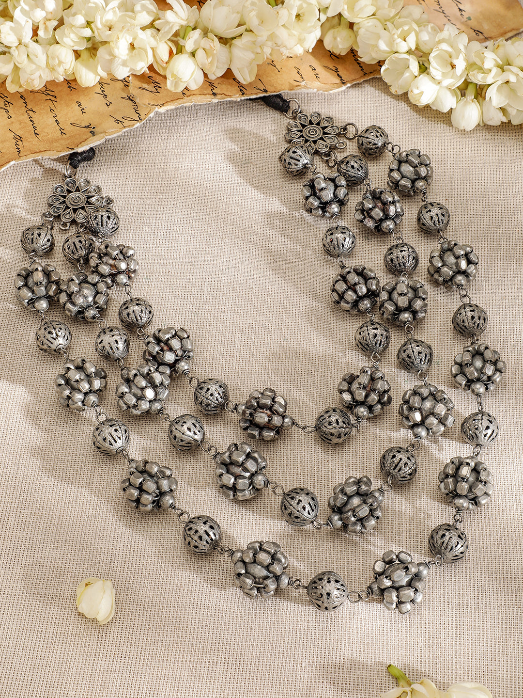 Tribal Aura Oxidised Statement Necklace Silver