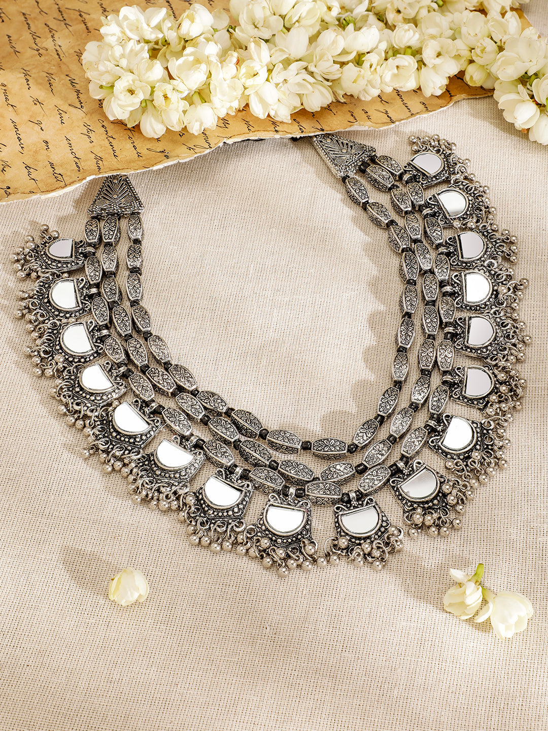 Tribal Boho Aura Oxidised Statement Necklace Silver