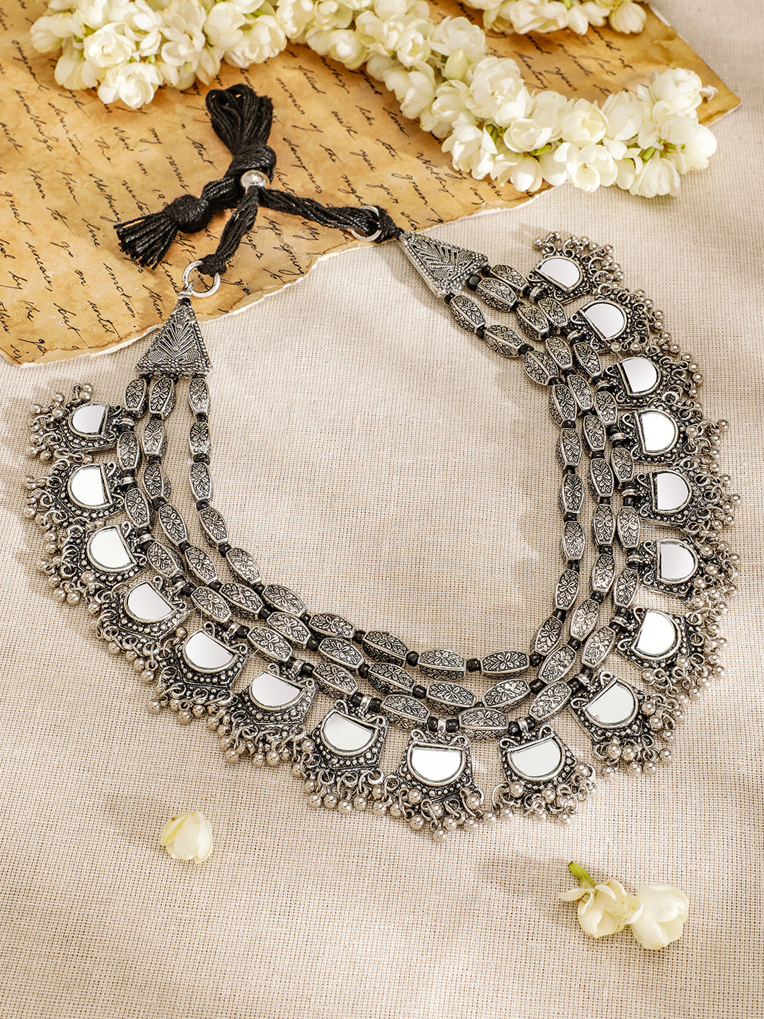 Tribal Boho Aura Oxidised Statement Necklace Silver