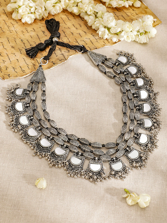 Tribal Boho Aura Oxidised Statement Necklace Silver