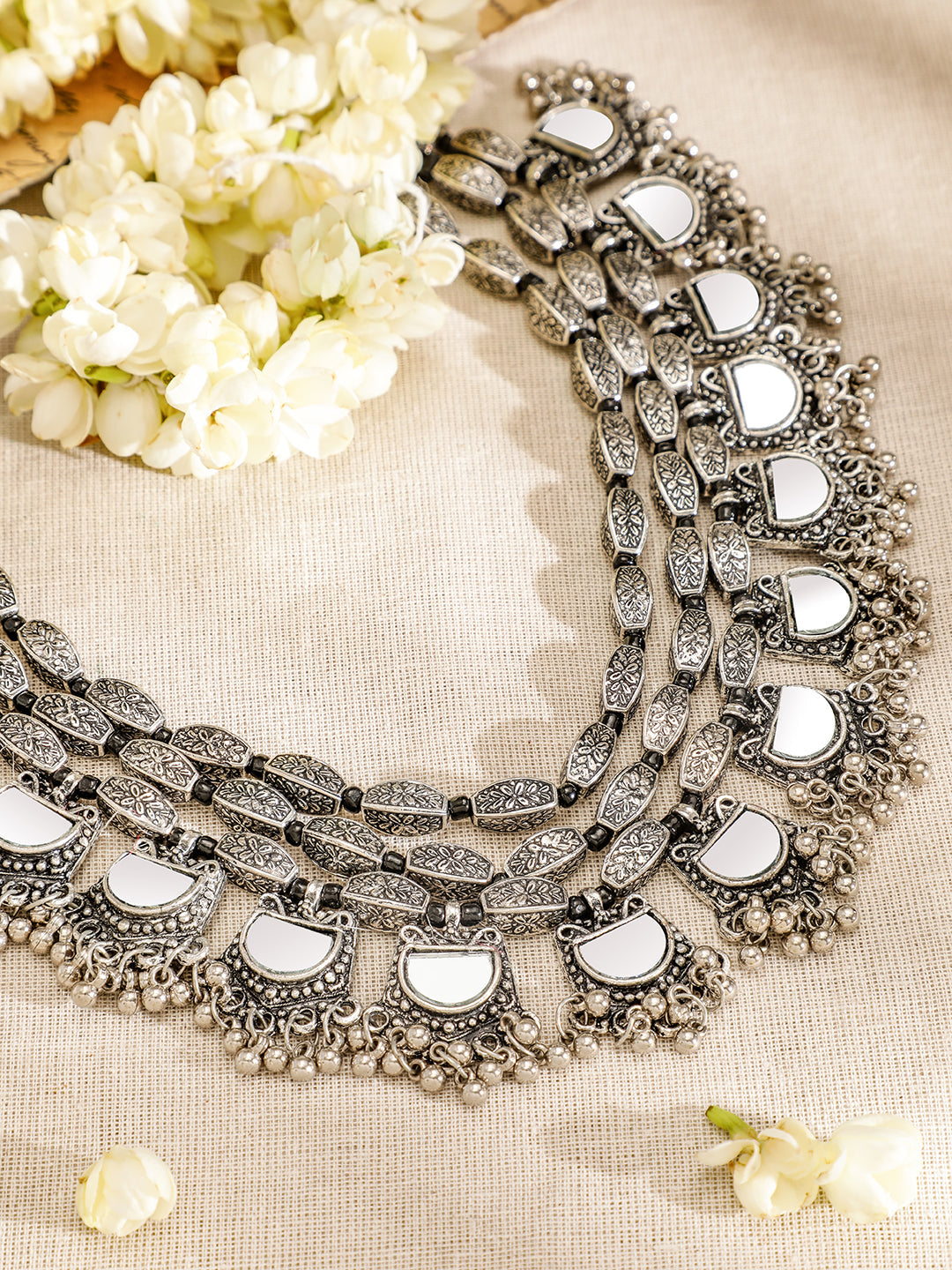 Tribal Boho Aura Oxidised Statement Necklace Silver