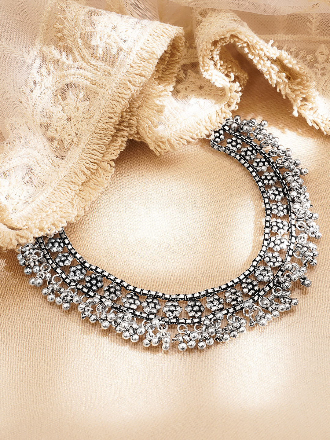 Oxidised Silver Tone Brass Ghungroo Statement Necklace フリーサイズ