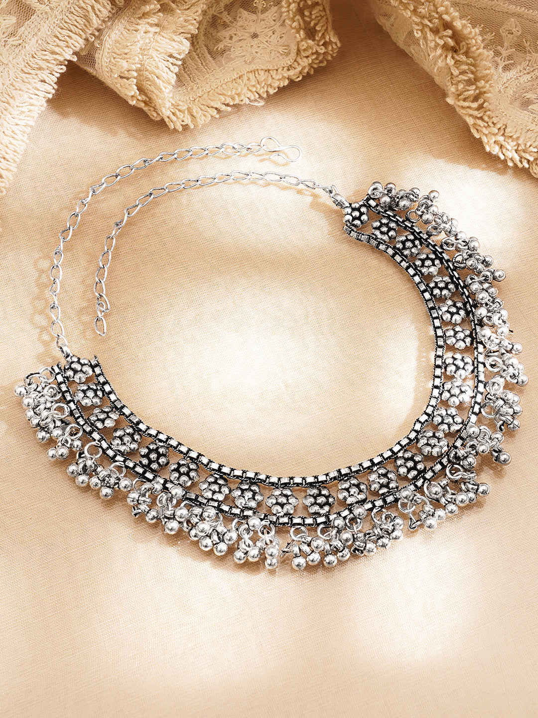 Oxidised Silver Tone Brass Ghungroo Statement Necklace フリーサイズ