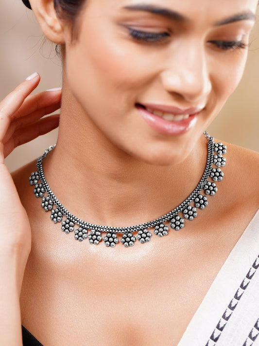 Vintage Oxidised Floral Statement Necklace フリーサイズ