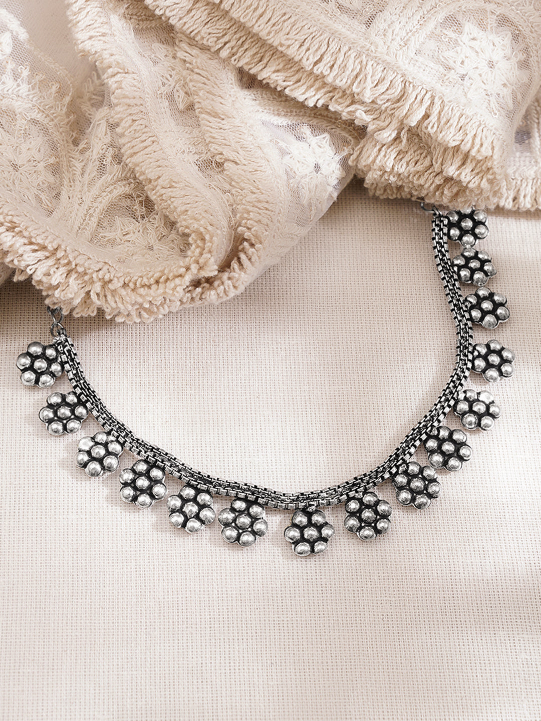 Vintage Oxidised Floral Statement Necklace フリーサイズ