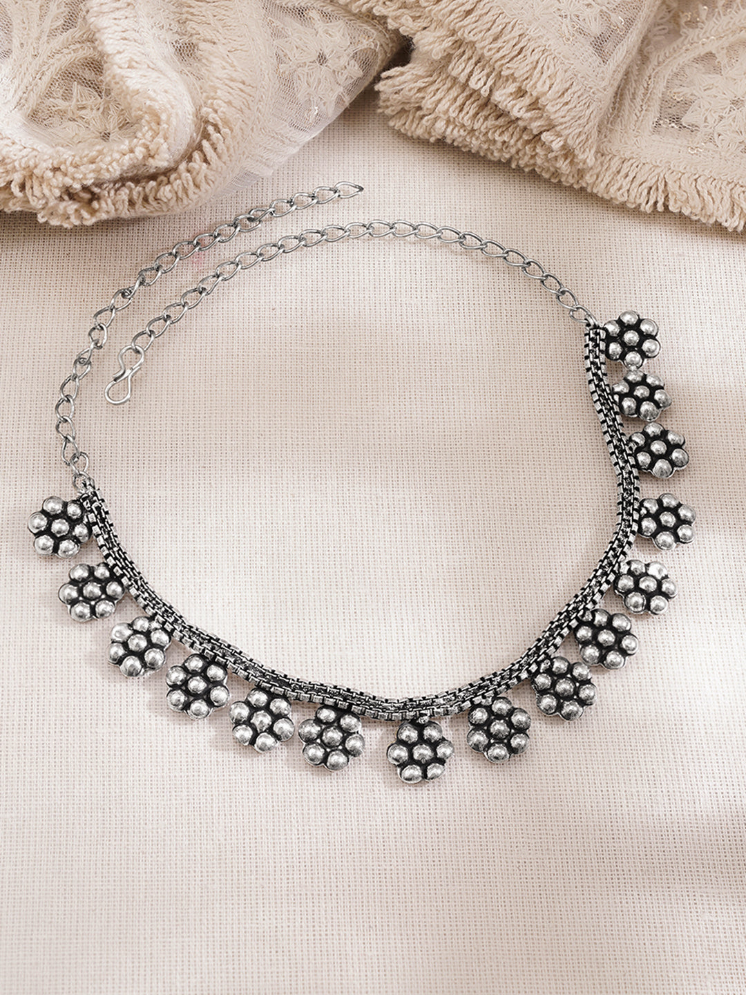 Vintage Oxidised Floral Statement Necklace フリーサイズ