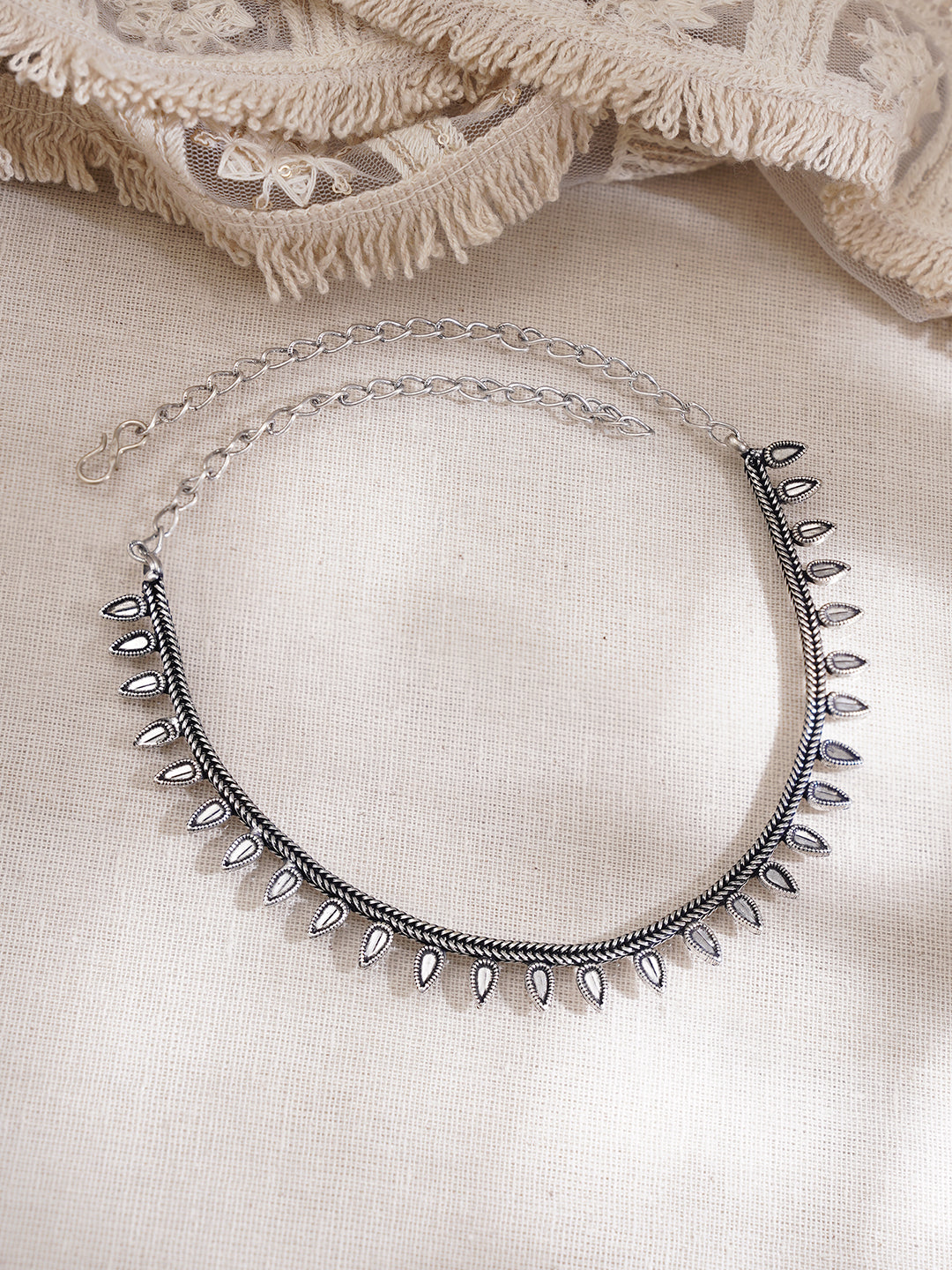 Oxidised Drop Detail Statement Necklace Length - 19 cm