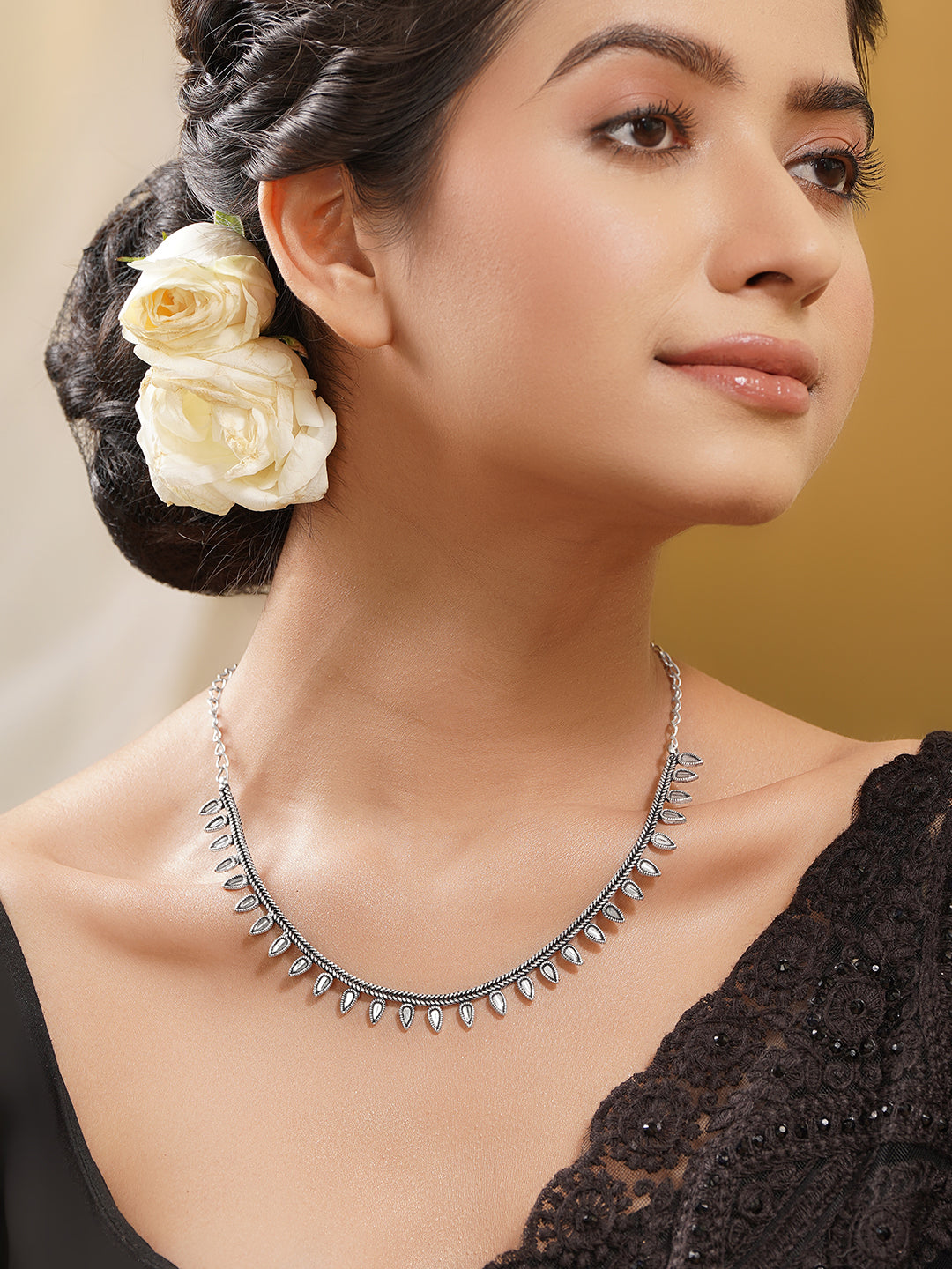 Oxidised Drop Detail Statement Necklace Length - 19 cm