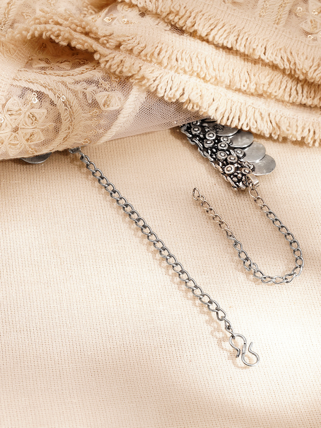 Oxidised Silver Coin Statement Necklace フリーサイズ