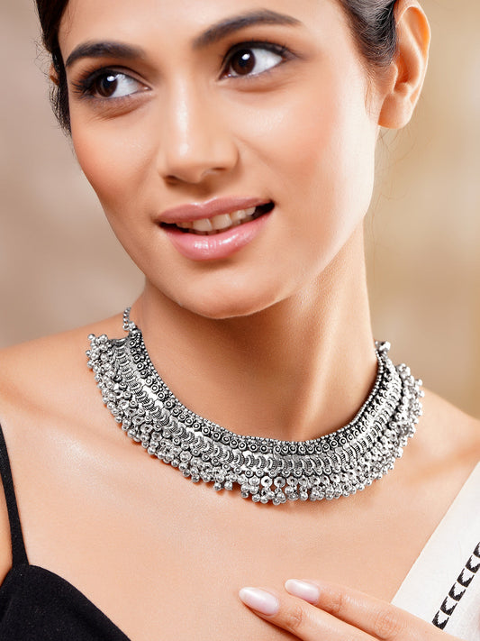 Premium Oxidised Tribal Glam Necklace フリーサイズ