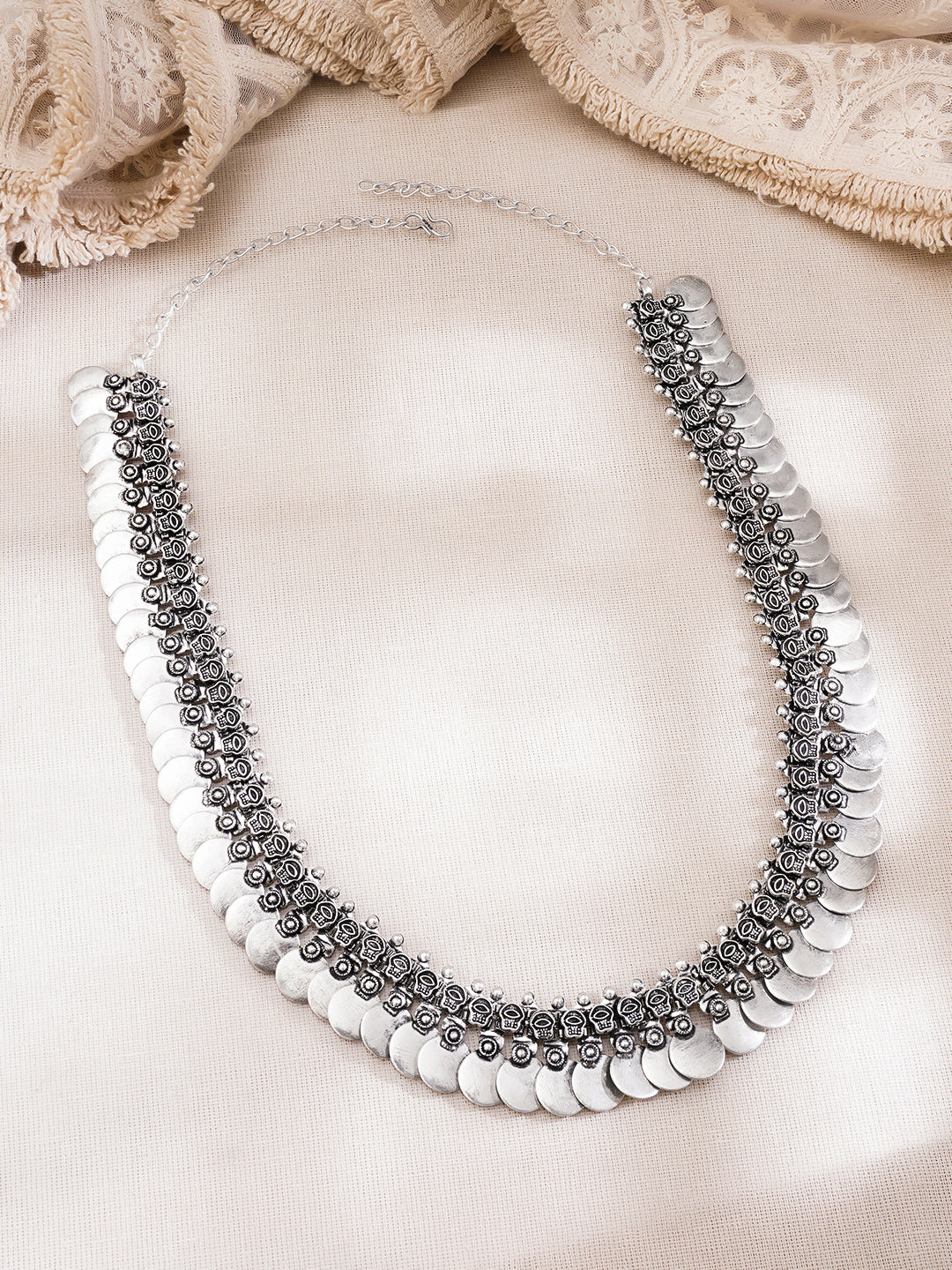 Oxidised Long Tribal Statement Necklace フリーサイズ