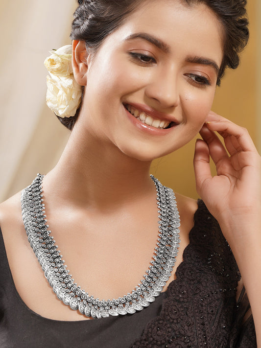 Oxidised Layered Coin Statement Necklace フリーサイズ