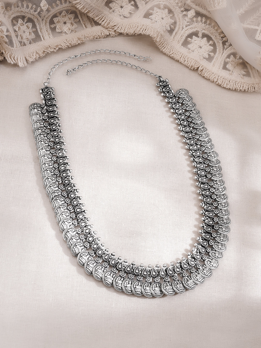 Oxidised Layered Coin Statement Necklace フリーサイズ