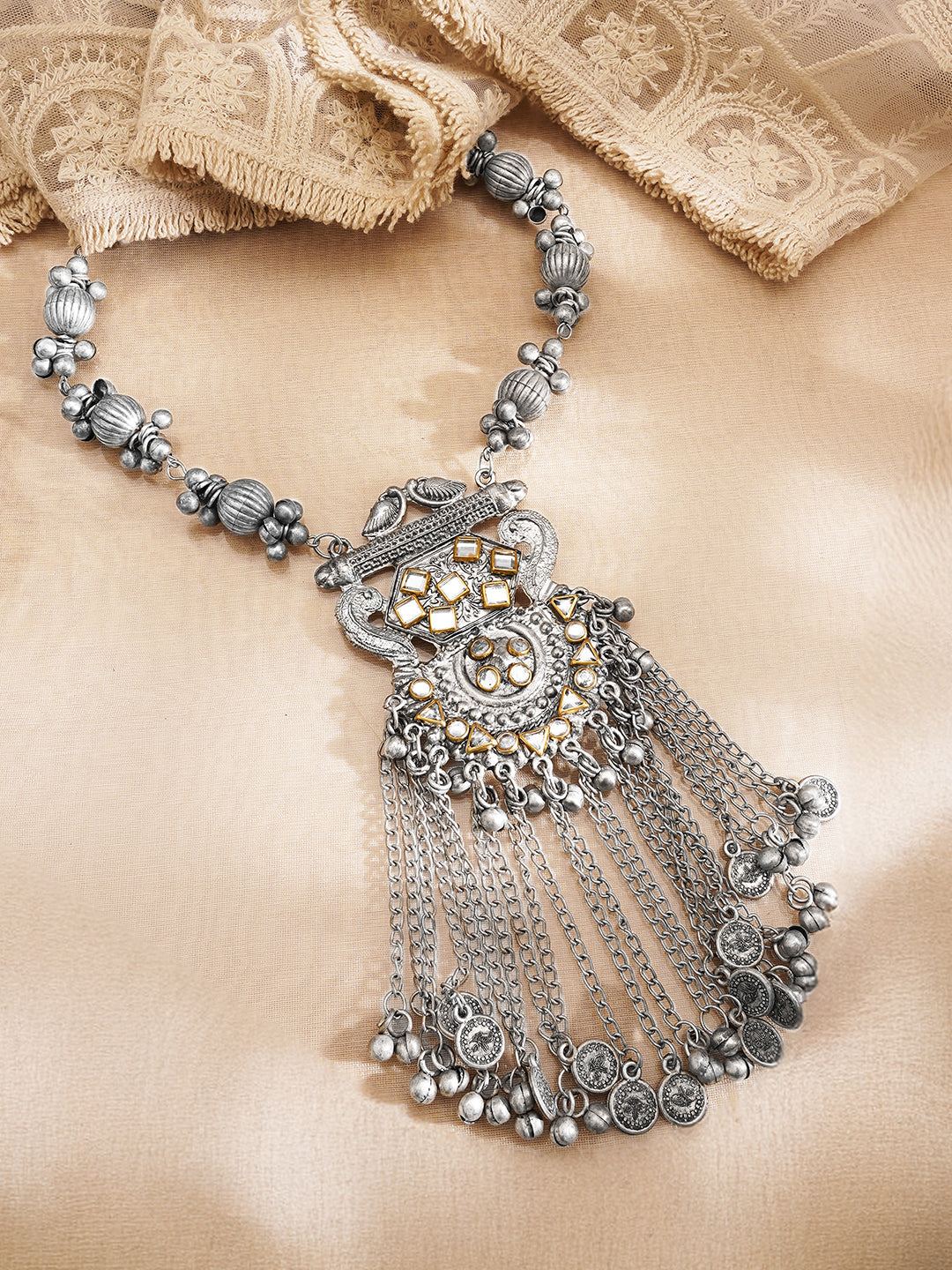 Oxidised Regal Tassel Statement Necklace フリーサイズ