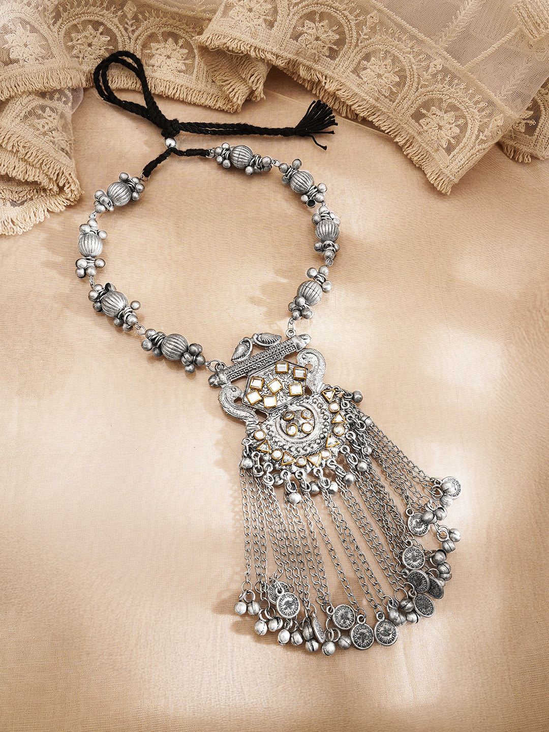 Oxidised Regal Tassel Statement Necklace フリーサイズ