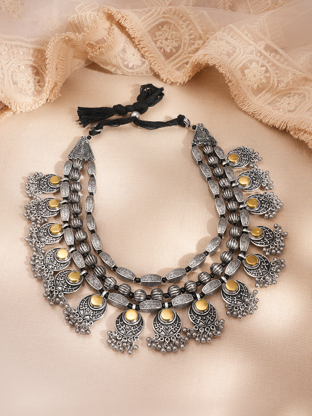 【Rubans】 Oxidised Layered Tribal Charm Statement Necklace｜オキシダイズド レイヤード トライバルチャーム ステートメントネックレス