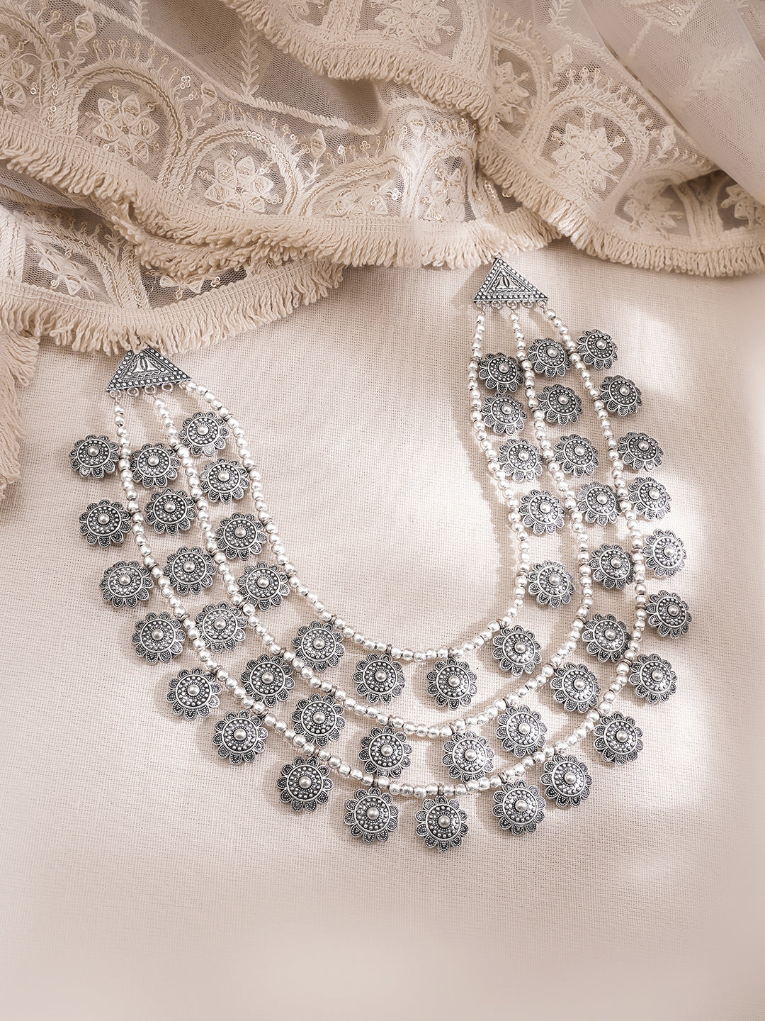 Oxidised Coin Detail Statement Necklace フリーサイズ