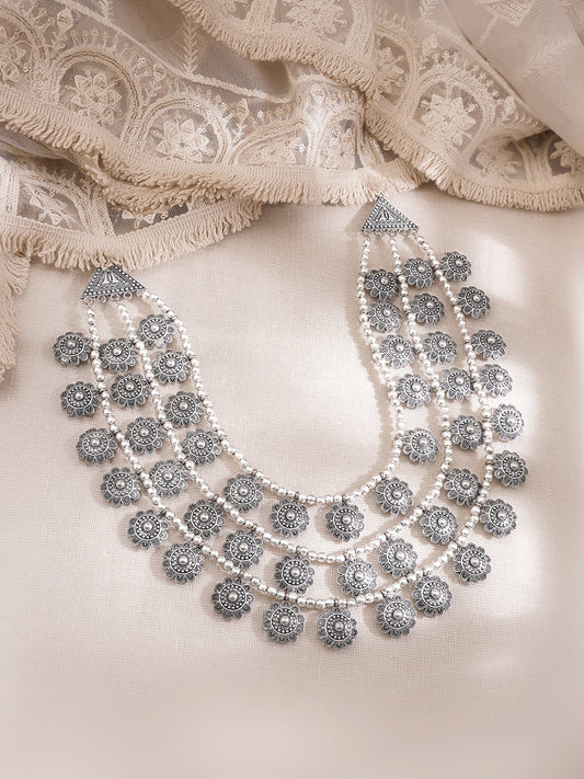 Oxidised Coin Detail Statement Necklace フリーサイズ