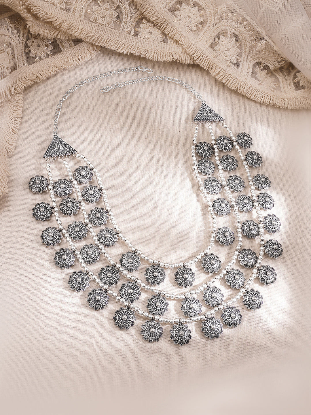 Oxidised Coin Detail Statement Necklace フリーサイズ
