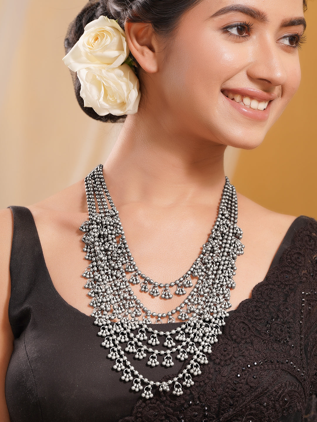Bold Oxidised Ghungroo Layered Necklace フリーサイズ