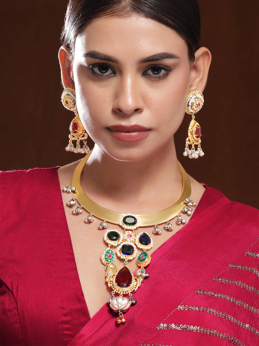 Multicolour Gold Necklace Set Multicolor