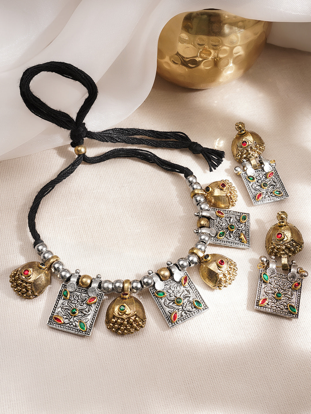 Classic Oxidised Beaded Statement Necklace フリーサイズ