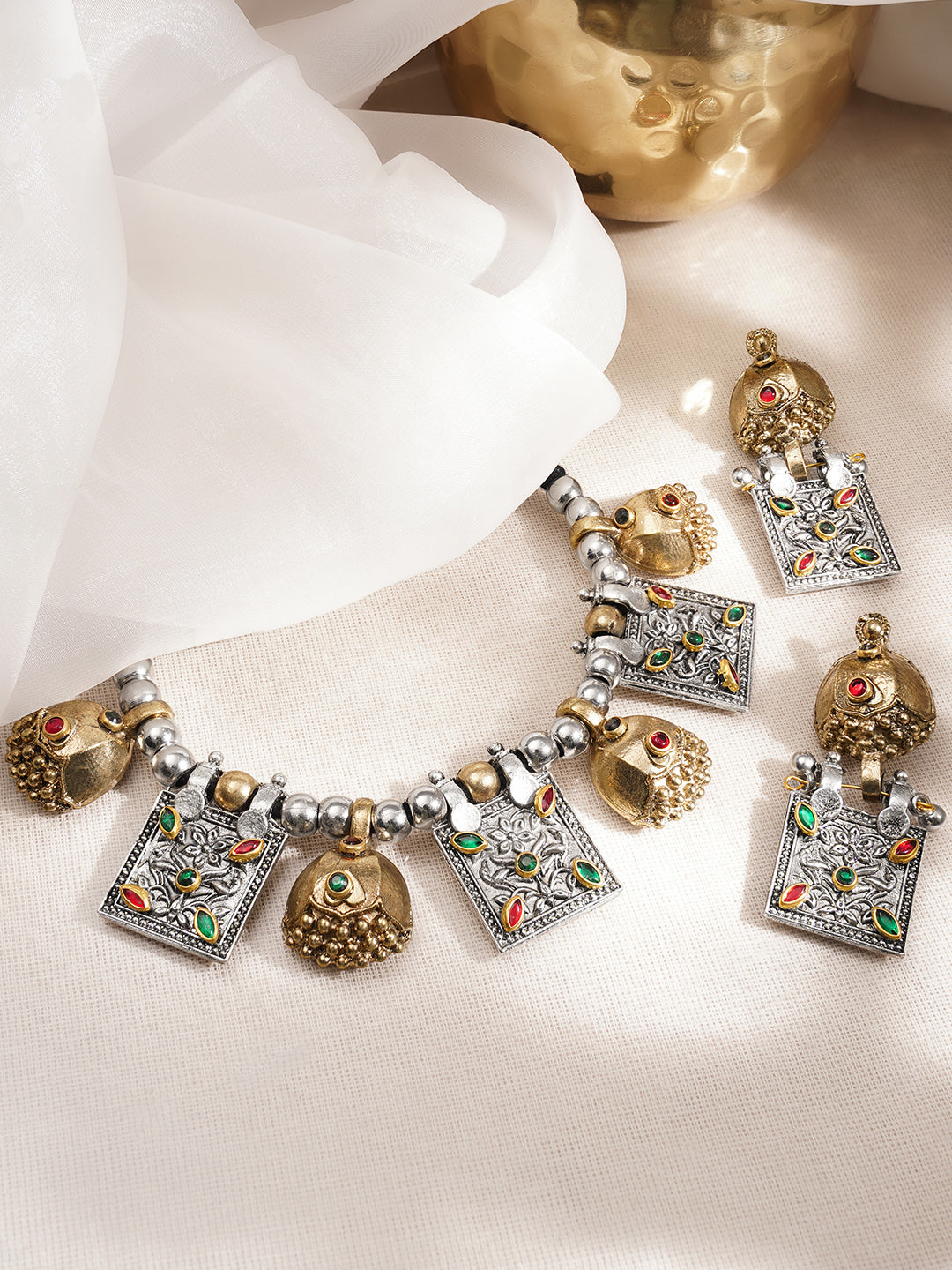 Classic Oxidised Beaded Statement Necklace フリーサイズ